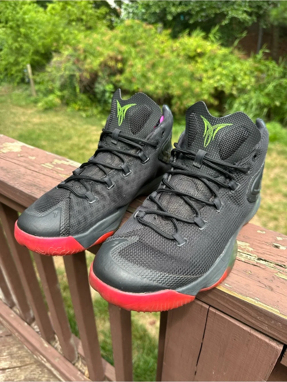 Jordan Melo 12 Dungeon Sneakers with Red Accent and Neon Green Jumpman Size 11